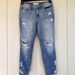 KanCan Women's  High Rise Straight distressed Blue Jeans 9 /28  EUC